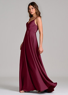 Azazie Amani Bridesmaid Dresses Mulberry A-Line Pleated Stretch Satin Dress image3