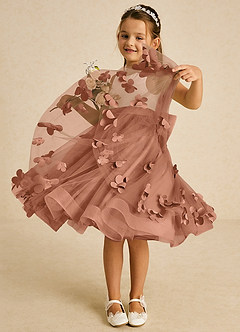Azazie Sprout Flower Girl Dresses Bronzer A-Line Bow Tulle Dress image3