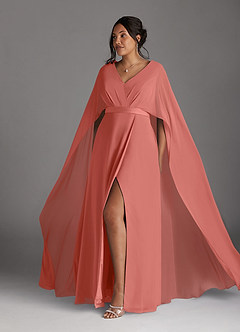 Azazie Isa Mère de la mariée Robes Robe Trapèze en Mousseline de soie Col V plissé Rose Saumon image10