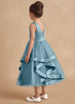 Azazie Posy Blumenmädchenkleider A-Linie Mit Perlen Tüll Kleid Stimmungsvolles Blau image2