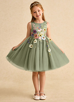 Azazie Prima Flower Girl Dresses Pistachio A-Line Bow Tulle Dress image1