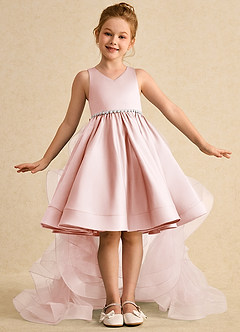 Azazie Julietta Flower Girl Dresses Blushing Pink Ball-Gown Convertible Tulle Dress image2