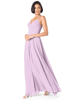 Azazie Avelina Bridesmaid Dresses Frosted Lilac A-Line V-Neck Pleated Chiffon Dress image3