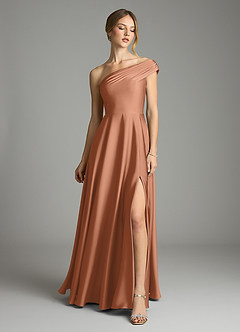 Azazie Melanie Suknie dla druhen Linia A Zza ramienia Satyna elastyczna Do ziemi Sukienka image3