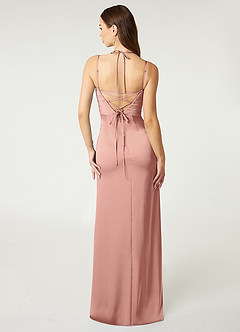 Azazie Desi Brautjungfernkleider Etui Halter Korsett Stretch-Satin Kleid Rosettenrosa image2