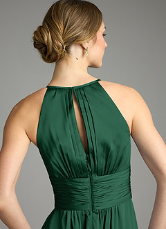 Azazie Bonnie Bridesmaid Dresses Dark Green A-Line Pleated Stretch Satin Dress image6