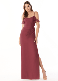 Azazie Emeralda Jurken voor bruidsmeisjes Jurk van Chiffon met Kolom Off the Shoulder Merlot image1