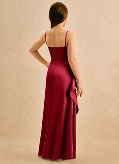 Azazie Cannoli Girls Formal Flower Girl Dresses Scarlet A-Line Pleated Matte Satin Dress image2