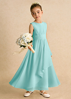 Azazie Edelweiss vestidos de niña de las flores Vestido de Aqua de Gasa de Corte En A con Plisado image3