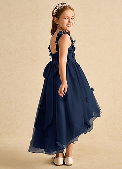 Azazie Tweety Robe Demoiselle D'honneur Fillette Robe Trapèze en Tulle Dentelle Bleu Marine Foncé image6