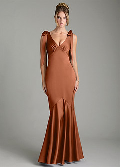 Azazie Alena Brautjungfernkleider Meerjungfrau-Linie Plissee Stretch-Satin Kleid Kupfer image1