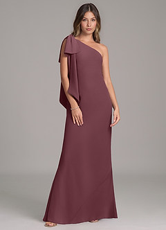 Azazie Capri Bridesmaid Dresses Sangria A-Line One Shoulder Chiffon Dress image6