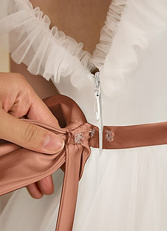 Azazie Amber Flower Girl Dresses Ivory Bronzer A-Line Bow Tulle Dress image6