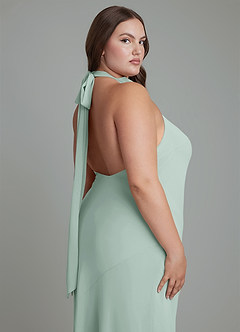 Azazie Velli Bridesmaid Dresses Agave Mermaid High Neck Chiffon Dress image14