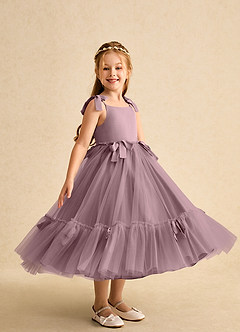 Azazie Jaci Blumenmädchenkleider A-Linie Spaghetti Riemen Chiffon Kleid Altrosa image2