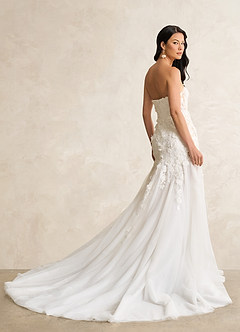 Azazie Priscilla Wedding Dresses Diamond White Champagne Mermaid Lace Tulle Dress image6