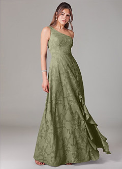 Azazie Ellianna Bridesmaid Dresses Pistachio A-Line One Shoulder Floral Burnout Dress image3