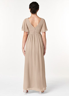 Azazie Temeka Junior Taupe A-Line Pleated Chiffon Dress image2