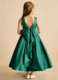 Azazie Cailee Flower Girl Dresses Emerald Ball-Gown Pleated Matte Satin Dress image1