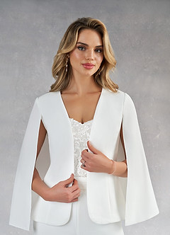 Azazie Tiffany At-home Try On Dresses Diamond White Pant Styles Lace Stretch Crepe Dress image7