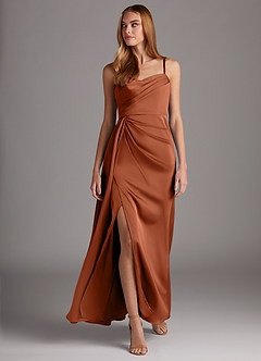 Azazie Bona Final Sale Agave A-Line V-Neck Pleated Stretch Satin Dress image4