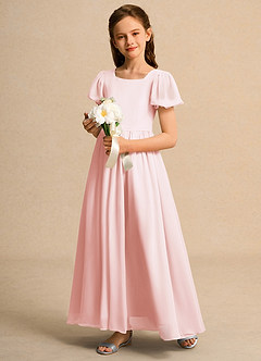 Azazie Joss Flower Girl Dresses Blushing Pink A-Line with Sleeves Chiffon Dress image11