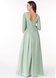 Azazie Teton Maternity Bridesmaid Dresses A-Line Long Sleeve Chiffon Floor-Length Dress image2