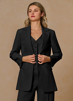 front Margaret Black Cotton Linen Blend Blazer