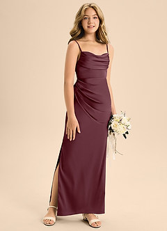 Azazie Mai Junior A-Linie Herzausschnitt Stretch-Satin Kleid Sangria image3