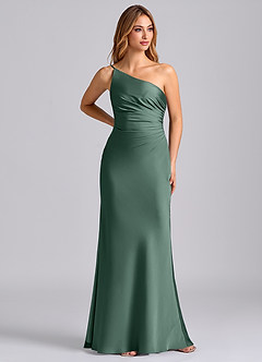 Azazie Marseli Bridesmaid Dresses Eucalyptus Mermaid One Shoulder Stretch Satin Dress image1
