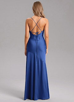 Azazie Grata Bridesmaid Dresses Royal Blue Sheath Side Slit Stretch Satin Dress image2