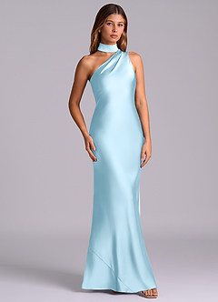 Azazie Seona Bridesmaid Dresses Sky Blue Mermaid One Shoulder Stretch Satin Dress image3