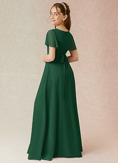 Azazie Induh Junior Dark Green A-Line Ruched Chiffon Dress image2