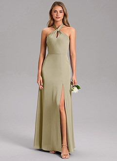Azazie Tracie Bridesmaid Dresses Moss Green A-Line Side Slit Stretch Satin Dress image3