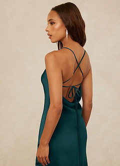 Christian Siriano Bridal for Azazie 1012 Bridesmaid Dresses Pine Sheath Lace Stretch Satin Dress image4