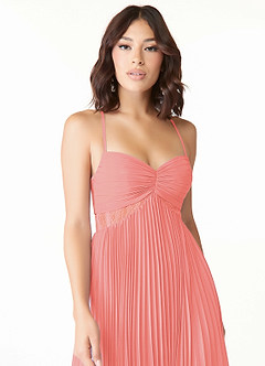 Azazie Devyn Bridesmaid Dresses Coral A-Line Corset Chiffon Dress image5
