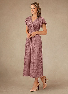 Azazie Vera Mother of the Bride Dresses Dusty Rose A-Line Pleated Floral Burnout Dress image2