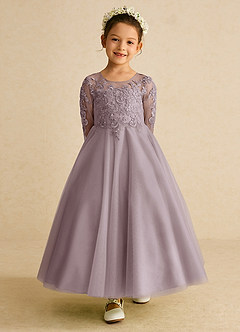 Azazie Precious Flower Girl Dresses Dusk A-Line Lace Tulle Dress image4