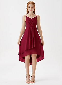 Azazie Mariam Junior Agave A-Line Pleated Chiffon Dress image4