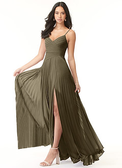 Azazie Vini Bridesmaid Dresses Willow Green A-Line V-Neck Pleated Chiffon Dress image3
