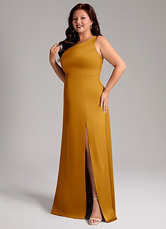 Azazie Phaedra Bridesmaid Dresses Butterscotch A-Line One Shoulder Stretch Satin Dress image5