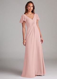 Azazie Soren Bridesmaid Dresses Powder Pink A-Line Ruched Chiffon Dress image1