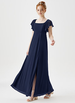 Azazie Bondi Junior A-Linie Seitliche Cut-Outs Gittergewebe Kleid Dunkelmarine image6