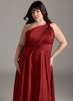 Azazie Charlize Bridesmaid Dresses Pomegranate A-Line One Shoulder Stretch Satin Dress image14