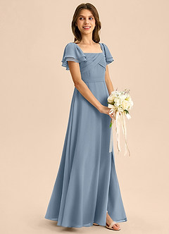 Azazie Azey Junior Jurk van Chiffon met A-Lijn Ruches Stoffig Blauw image6