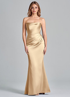 Azazie Olea 신부 들러리 드레스 인어 스트랩리스 스트레치 새틴 바닥 길이 드레스 image3