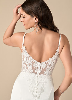 Azazie Adana Wedding Dresses Diamond White Mermaid Lace Stretch Satin Dress image5