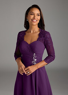 Azazie Devereaux Mother of the Bride Dresses Grape A-Line Lace Chiffon Dress image4