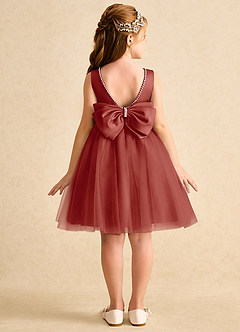 Azazie Jani Flower Girl Dresses Terracotta A-Line Bow Tulle Dress image1