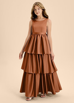Azazie Meadowyn Junior Copper A-Line Bow Stretch Satin Dress image4